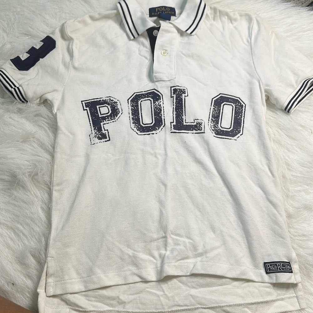 Boys Ralph Lauren polo white and blue size 8 excellent condition.